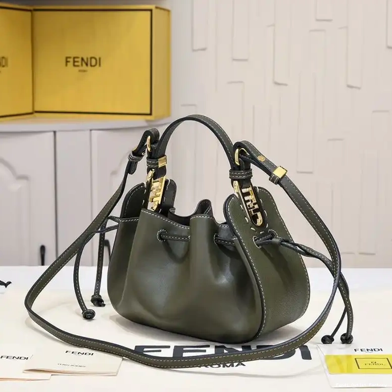Affordable HOT In Calf Mini Fendi Green Bag Bucket Leather Pomodorino 0609
